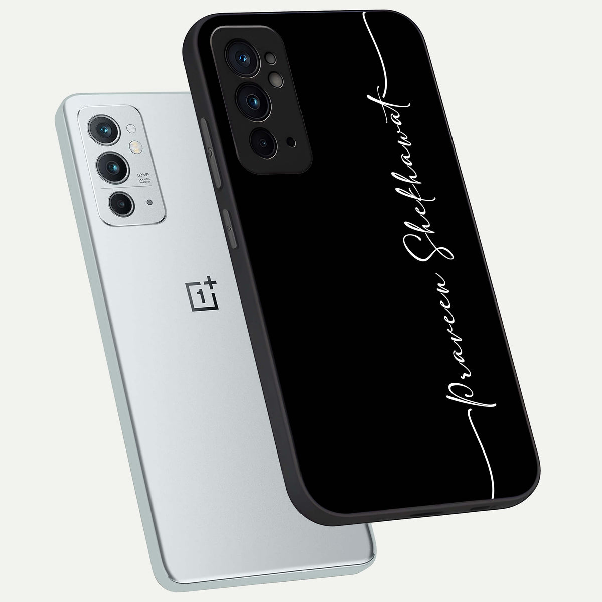  Black Tune Custom Name phone case For OnePlus 9RT showing premium glass back cover with detailed artwork