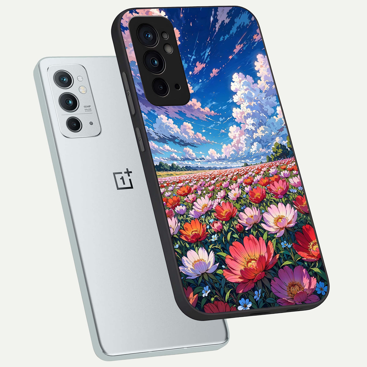 Blossom Sky Field phone case For OnePlus 9RT showing premium glass back cover with detailed artwork