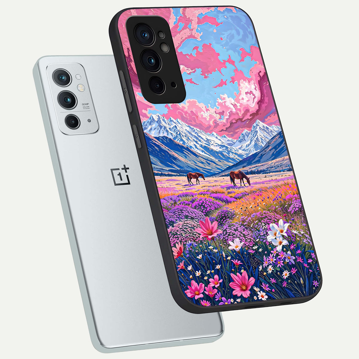  Blossom Valley Dream phone case For OnePlus 9RT showing premium glass back cover with detailed artwork