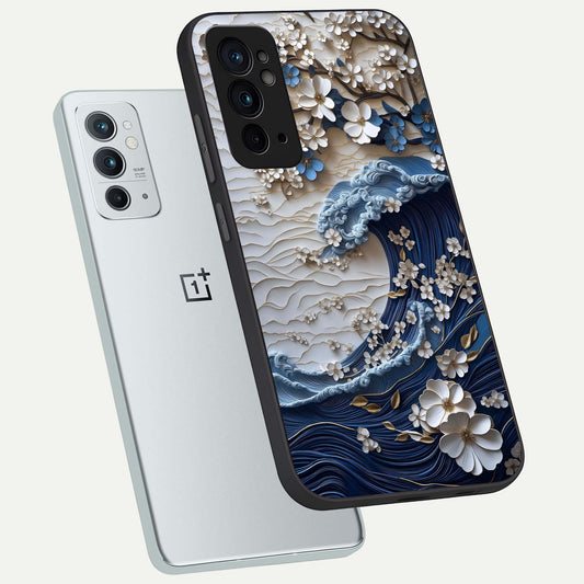  Blossom Wave Art phone case For OnePlus 9RT showing premium glass back cover with detailed artwork
