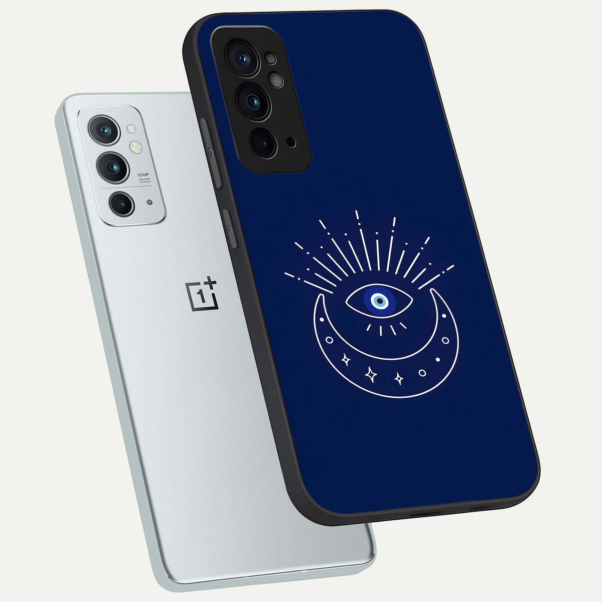  Blue Evil Eye phone case For OnePlus 9RT showing premium glass back cover with detailed artwork