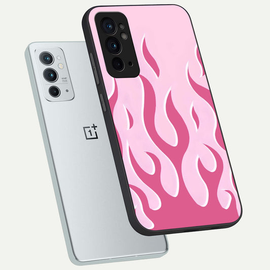  Blush Flame Energy phone case For OnePlus 9RT showing premium glass back cover with detailed artwork