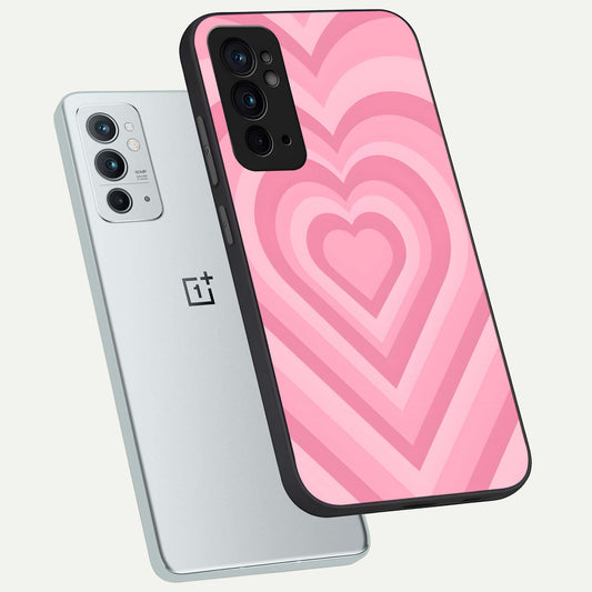  Blush Heart Waves phone case For OnePlus 9RT showing premium glass back cover with detailed artwork