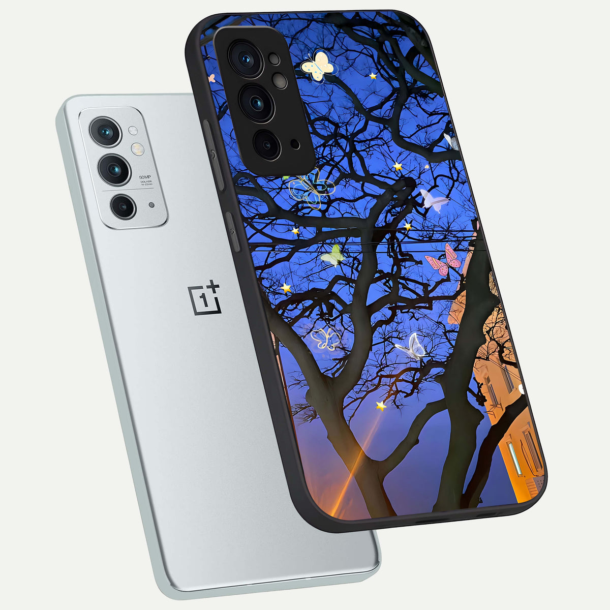  Butterfly Night Magic phone case For OnePlus 9RT showing premium glass back cover with detailed artwork
