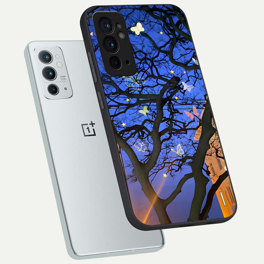  Butterfly Night Magic phone case For OnePlus 9RT showing premium glass back cover with detailed artwork