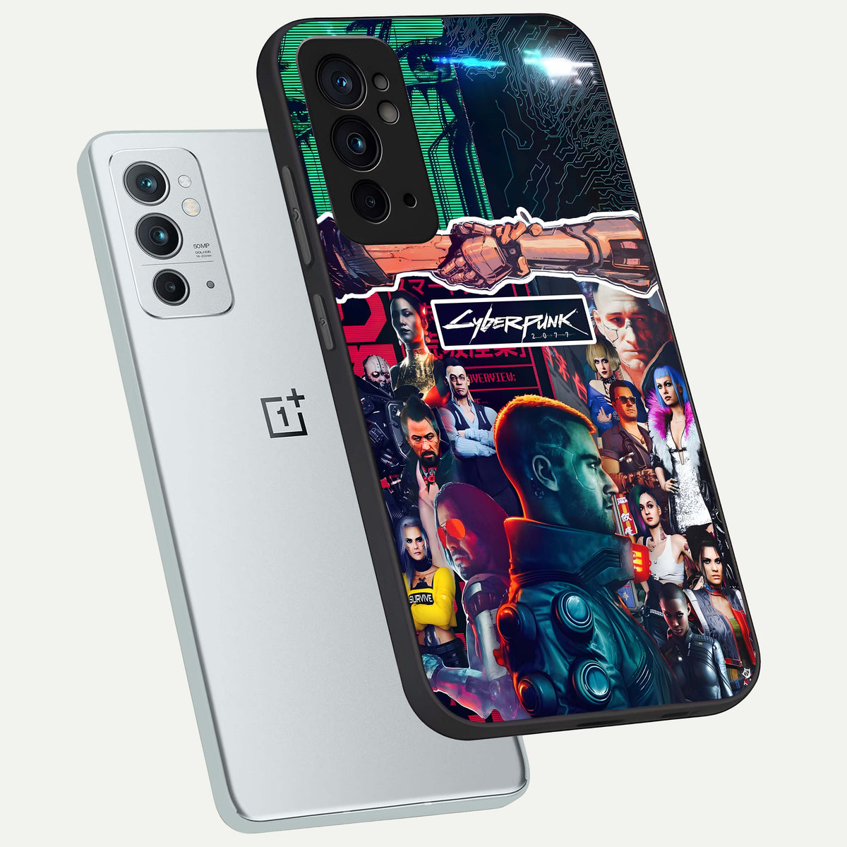  CYBERPUNK Legacy phone case For OnePlus 9RT showing premium glass back cover with detailed artwork