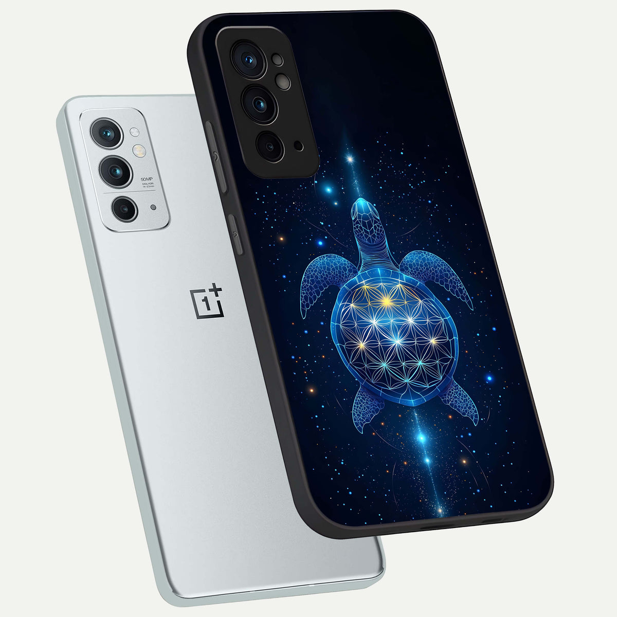  Crimson Blue Turtle phone case For OnePlus 9RT showing premium glass back cover with detailed artwork