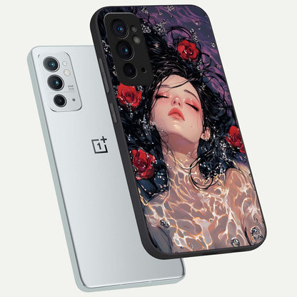  Crimson Rose Serenity phone case For OnePlus 9RT showing premium glass back cover with detailed artwork