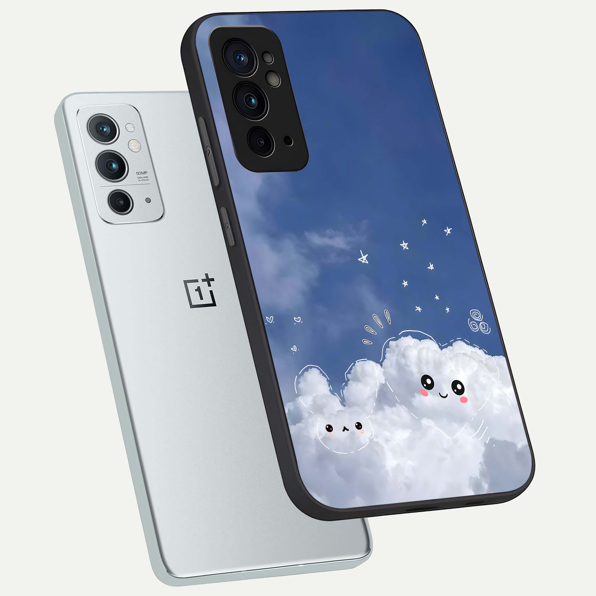  Cute Blossom Cloud phone case For OnePlus 9RT showing premium glass back cover with detailed artwork