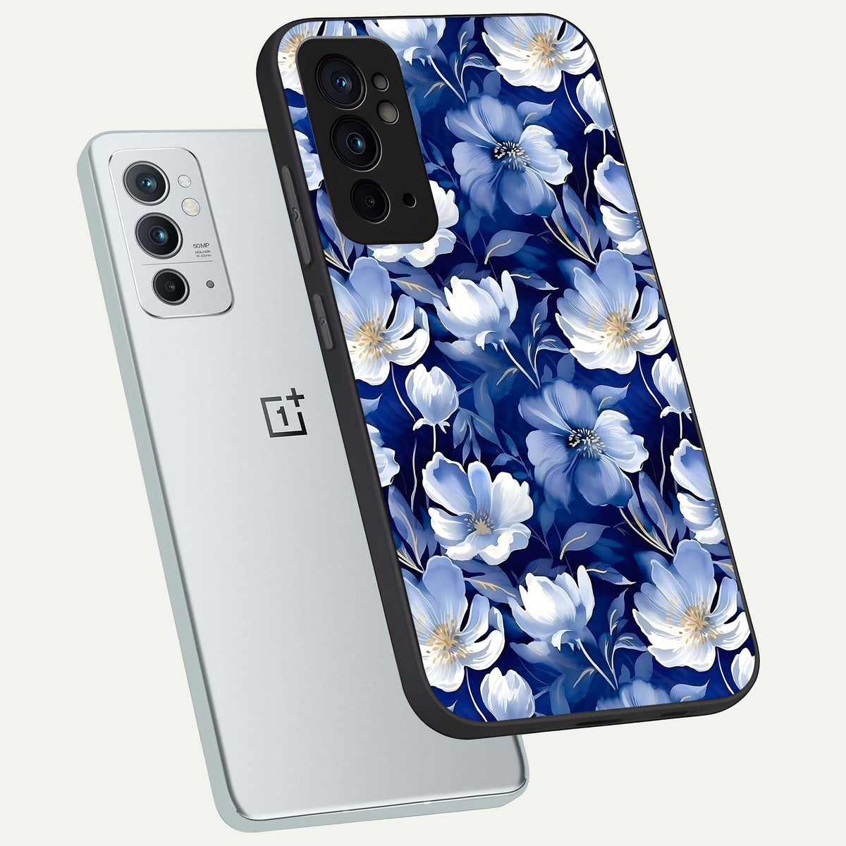  Cute Floral Patterns phone case For OnePlus 9RT showing premium glass back cover with detailed artwork