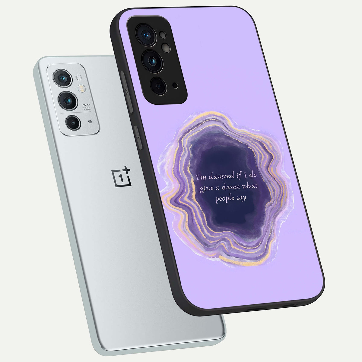  Damned People Quote phone case For OnePlus 9RT showing premium glass back cover with detailed artwork