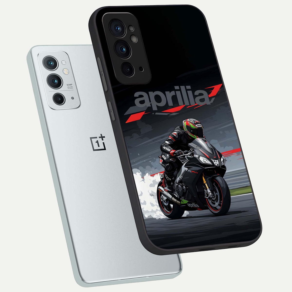  Dark Aprilla phone case For OnePlus 9RT showing premium glass back cover with detailed artwork