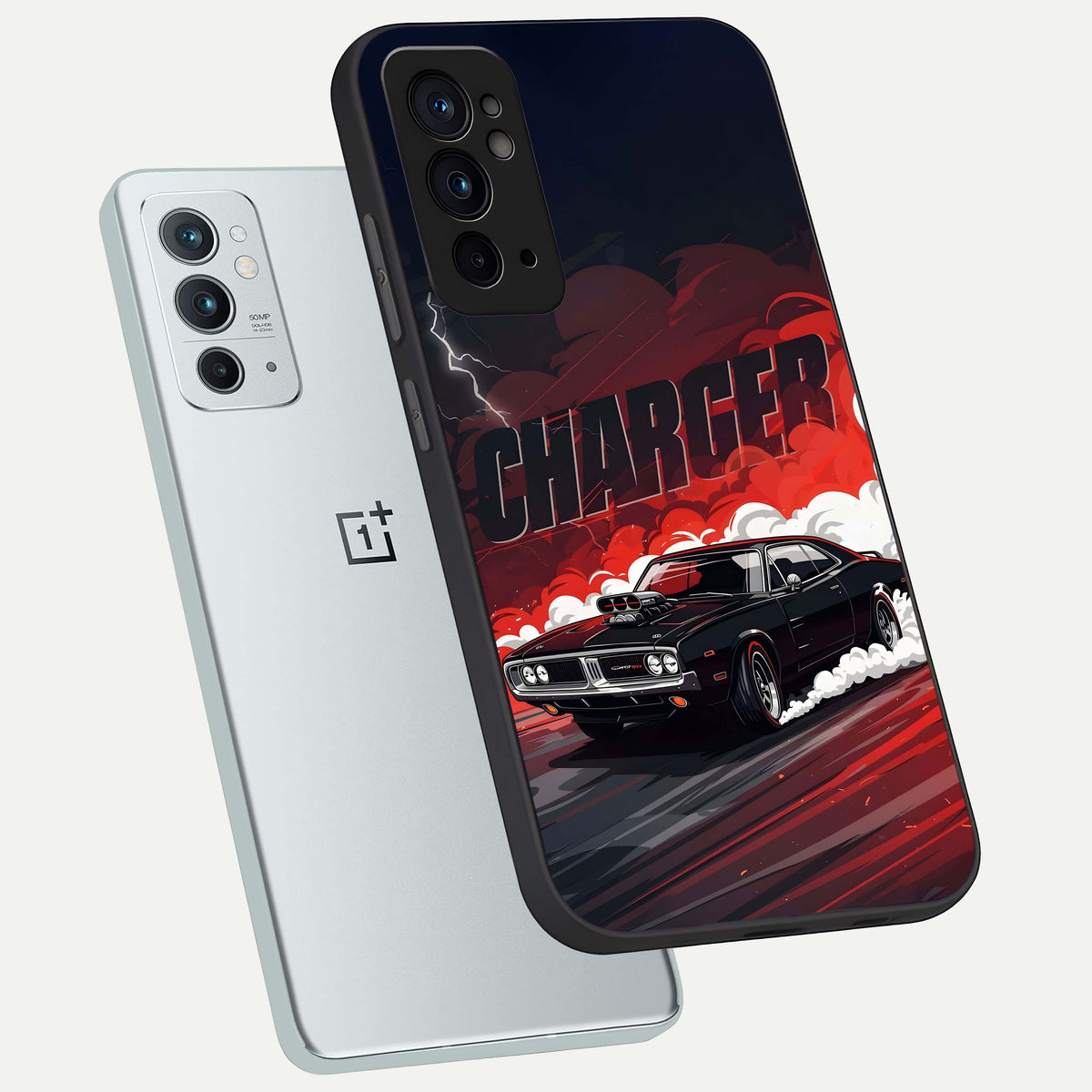  Dark Charger Fury phone case For OnePlus 9RT showing premium glass back cover with detailed artwork