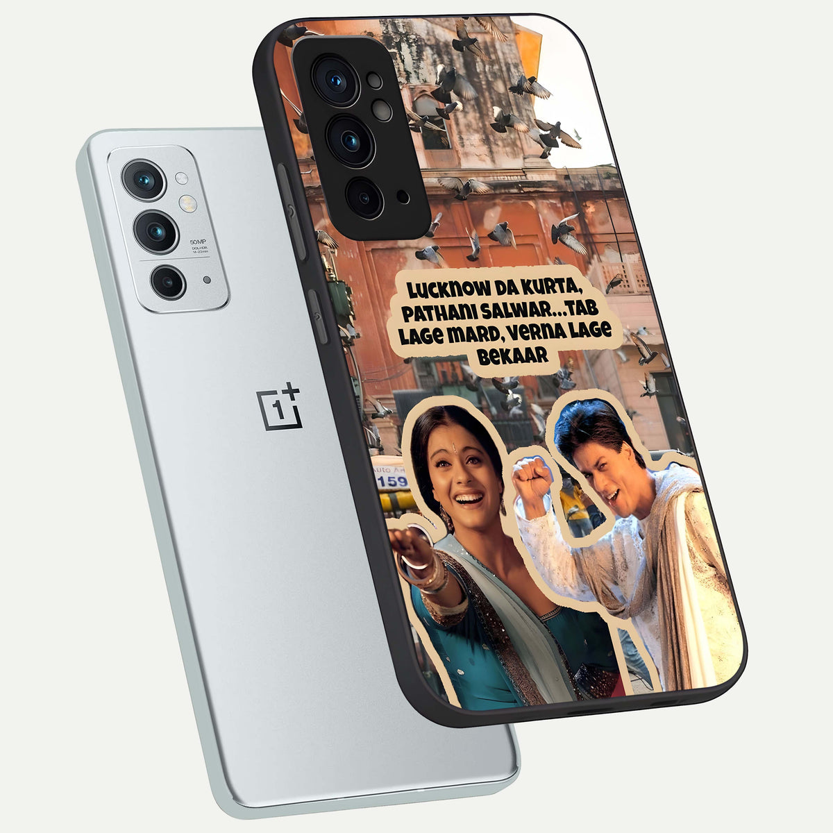  Desi Retro Vibes phone case For OnePlus 9RT showing premium glass back cover with detailed artwork