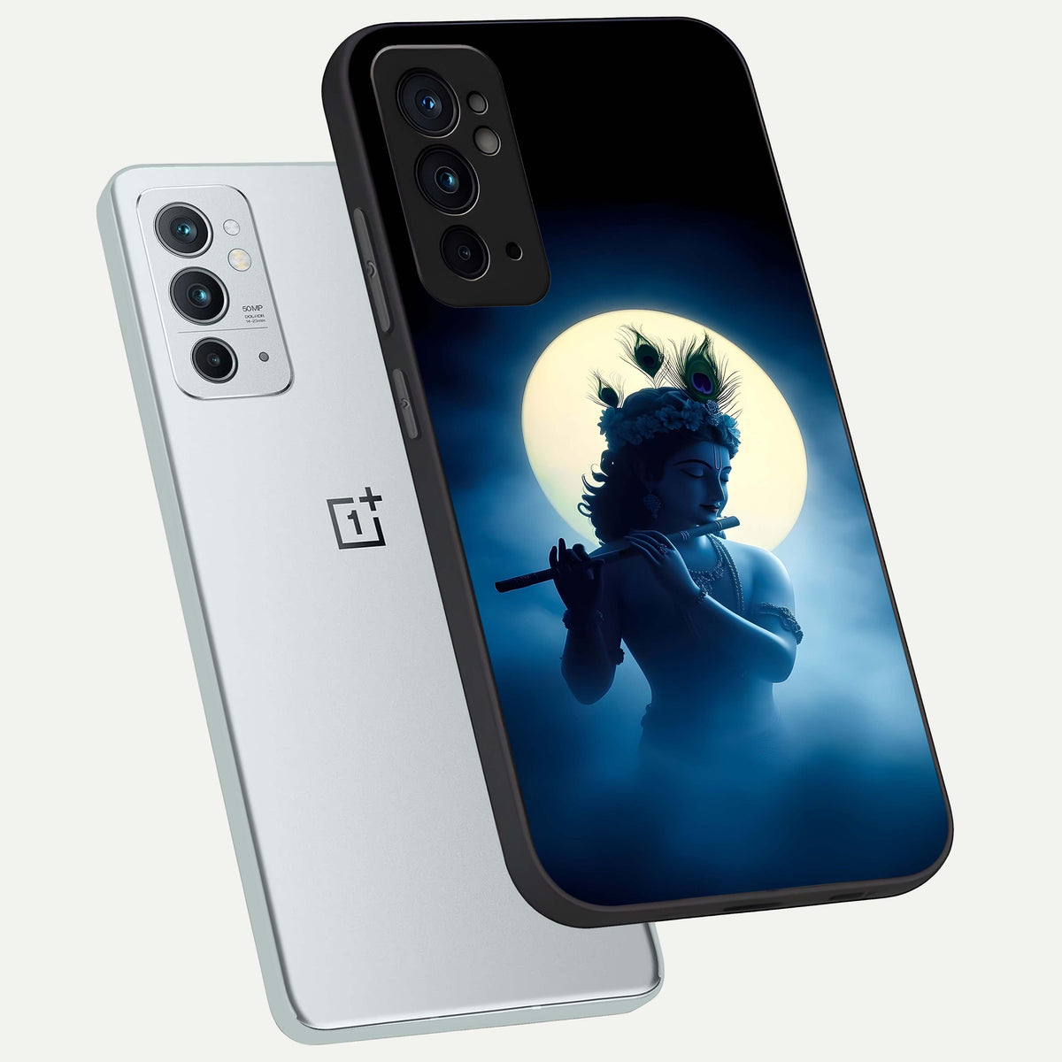  Divine Moon Flute phone case For OnePlus 9RT showing premium glass back cover with detailed artwork