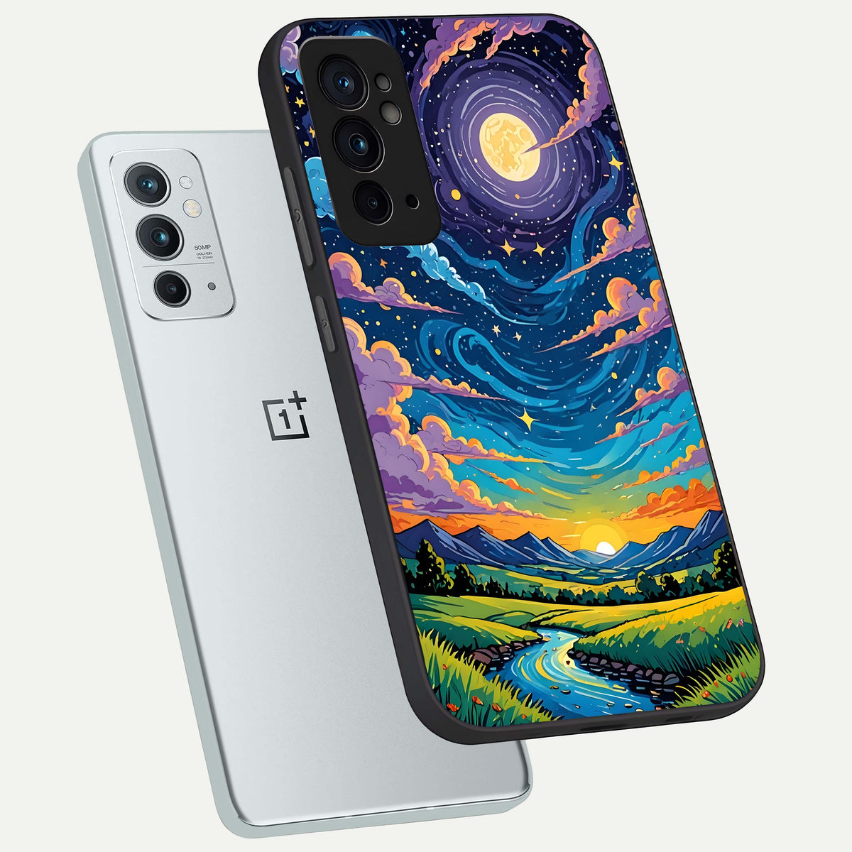  Dreamy Night Landscape phone case For OnePlus 9RT showing premium glass back cover with detailed artwork