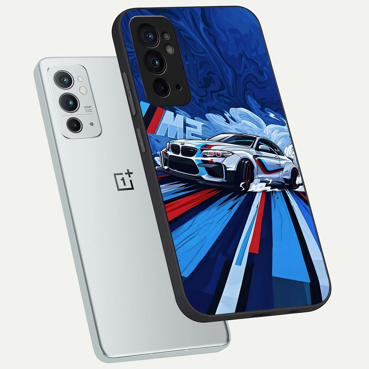  Drift Power Rush phone case For OnePlus 9RT showing premium glass back cover with detailed artwork