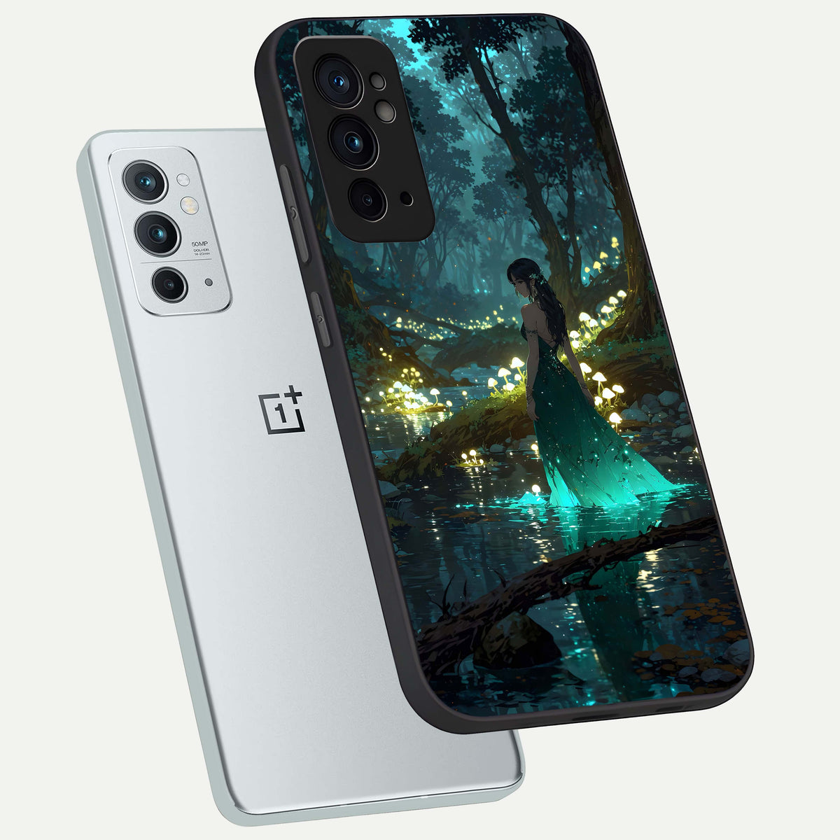  Enchanted Forest Glow phone case For OnePlus 9RT showing premium glass back cover with detailed artwork