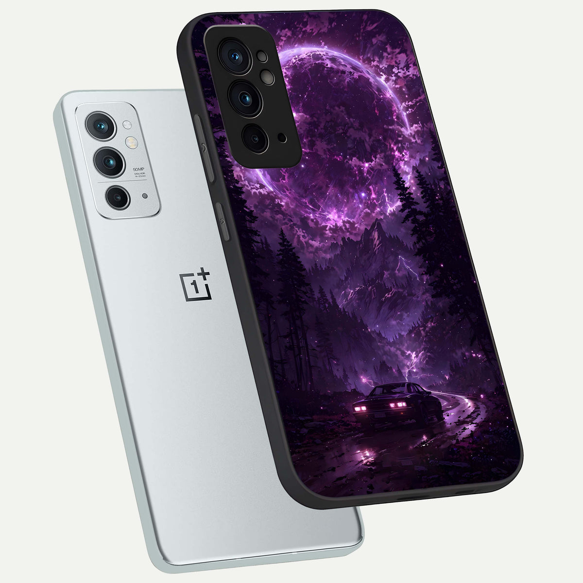  Eternal Cosmic Drive phone case For OnePlus 9RT showing premium glass back cover with detailed artwork
