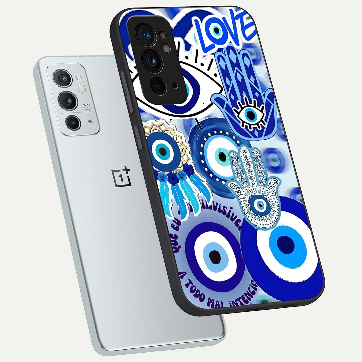  Evil Eyes Dream phone case For OnePlus 9RT showing premium glass back cover with detailed artwork