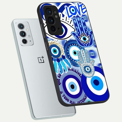  Evil Eyes Dream phone case For OnePlus 9RT showing premium glass back cover with detailed artwork
