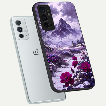  Flower Mountain View phone case For OnePlus 9RT showing premium glass back cover with detailed artwork