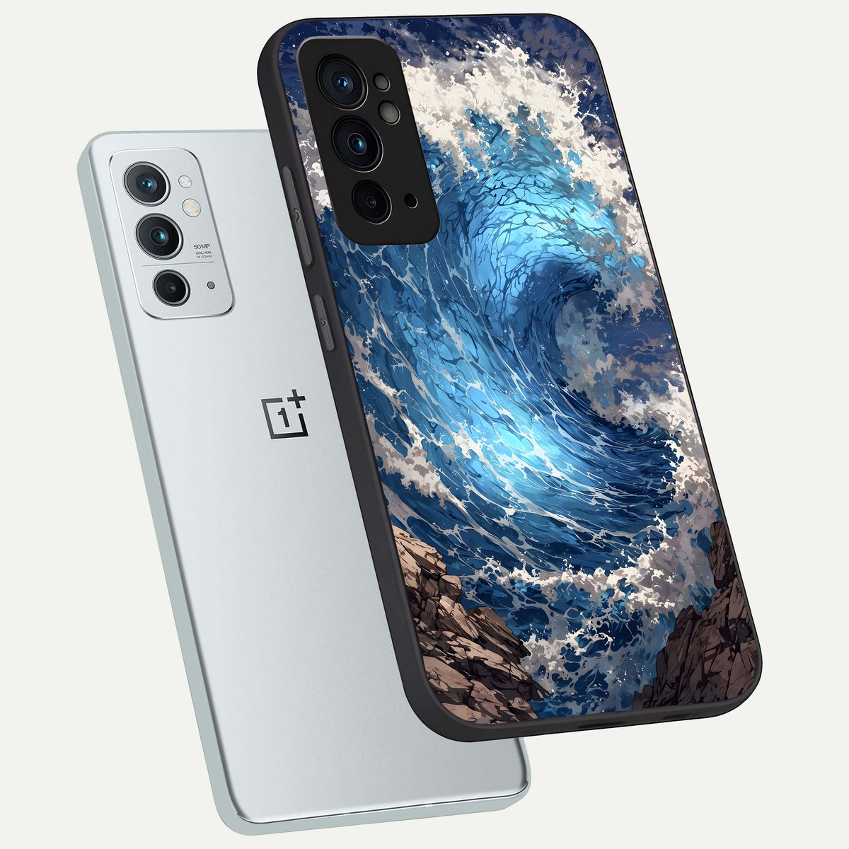  Giant Ocean Wave phone case For OnePlus 9RT showing premium glass back cover with detailed artwork