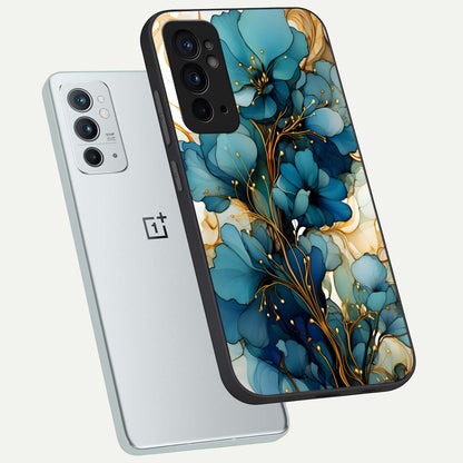  Golden Bloom Symphony phone case For OnePlus 9RT showing premium glass back cover with detailed artwork