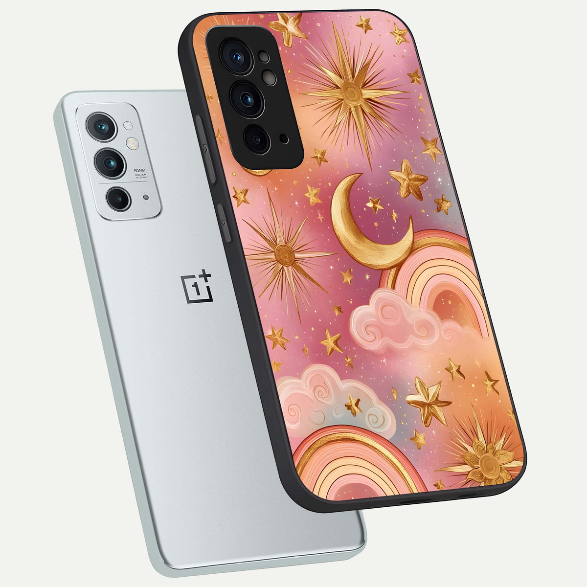  Golden Celestial Dreams phone case For OnePlus 9RT showing premium glass back cover with detailed artwork