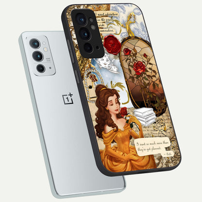  Golden Dream Belle phone case For OnePlus 9RT showing premium glass back cover with detailed artwork
