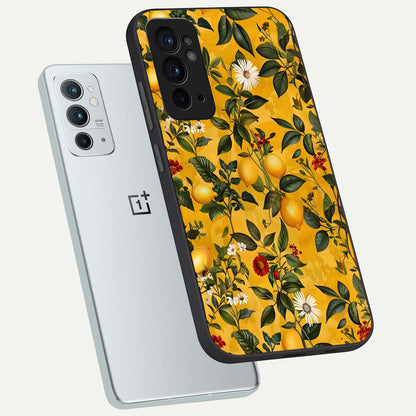  Golden Lemon Field phone case For OnePlus 9RT showing premium glass back cover with detailed artwork