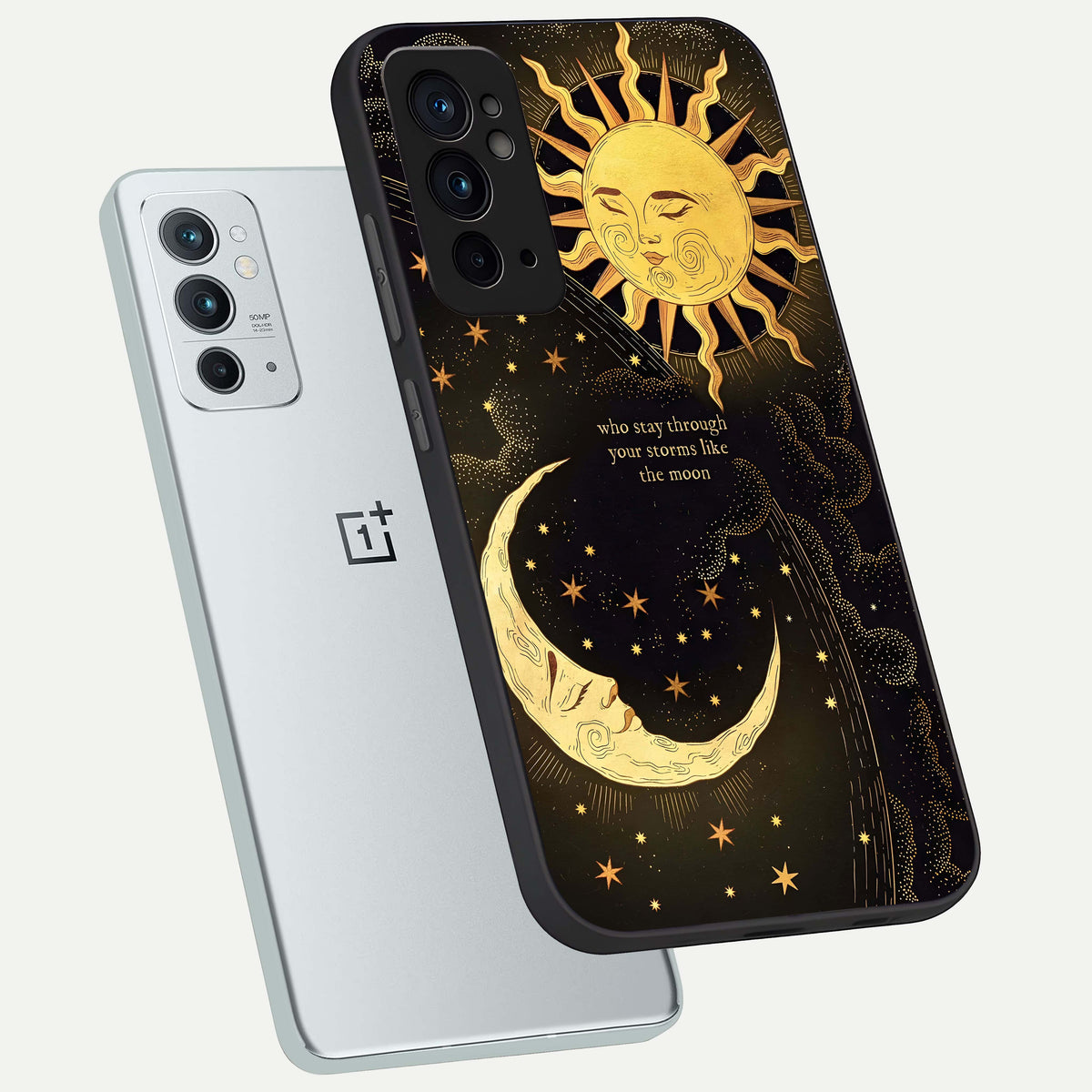  Golden Lunar Love phone case For OnePlus 9RT showing premium glass back cover with detailed artwork