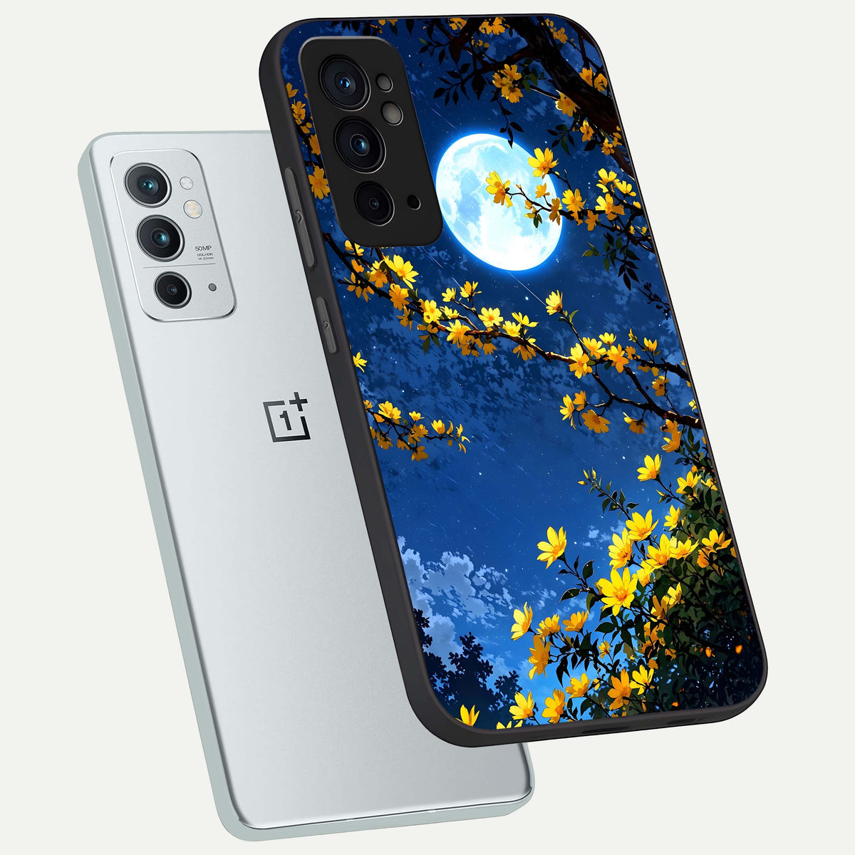  Golden Night Glow phone case For OnePlus 9RT showing premium glass back cover with detailed artwork
