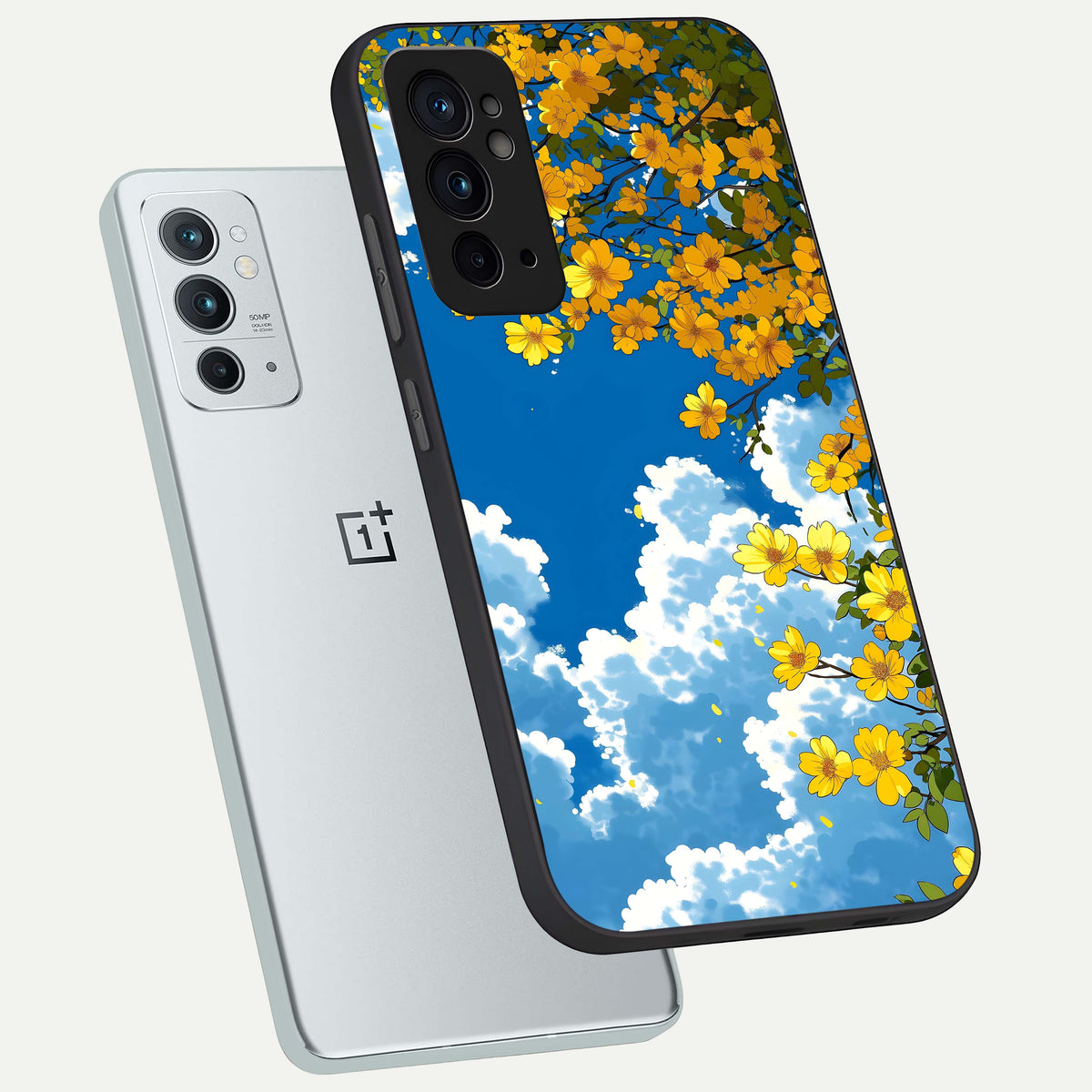  Golden Petal Sky phone case For OnePlus 9RT showing premium glass back cover with detailed artwork