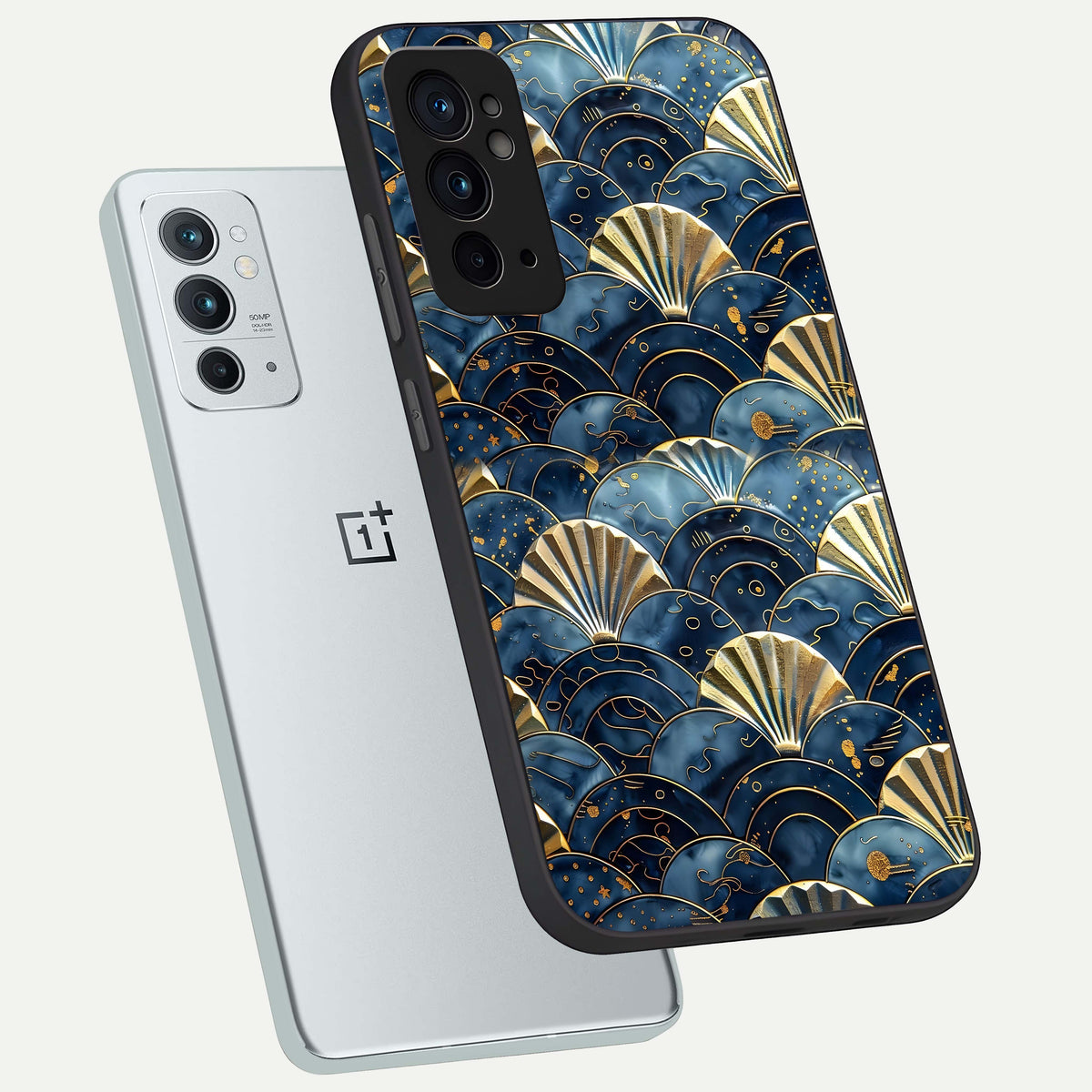  Golden Wave Luxe phone case For OnePlus 9RT showing premium glass back cover with detailed artwork