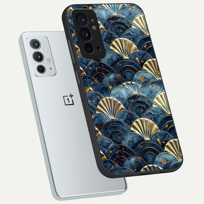  Golden Wave Luxe phone case For OnePlus 9RT showing premium glass back cover with detailed artwork