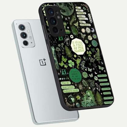  Green Mandala Pattern phone case For OnePlus 9RT showing premium glass back cover with detailed artwork