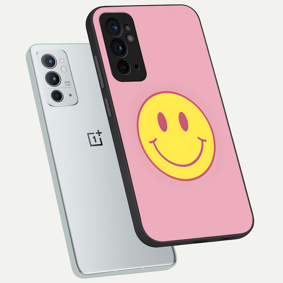  Happy Pink Mood phone case For OnePlus 9RT showing premium glass back cover with detailed artwork