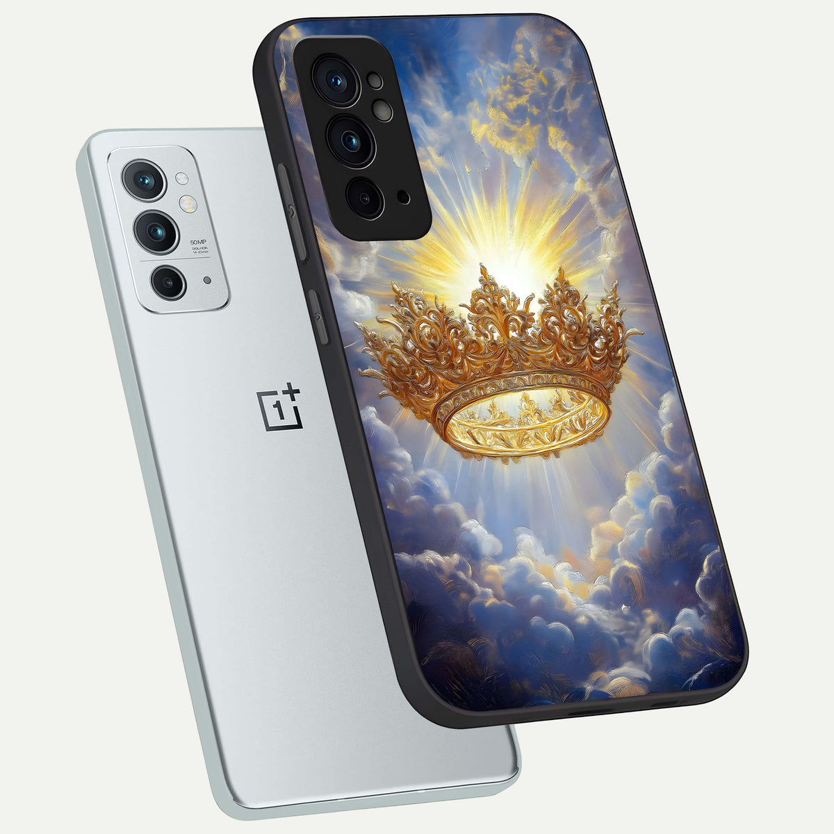  Heavenly Crown Light phone case For OnePlus 9RT showing premium glass back cover with detailed artwork