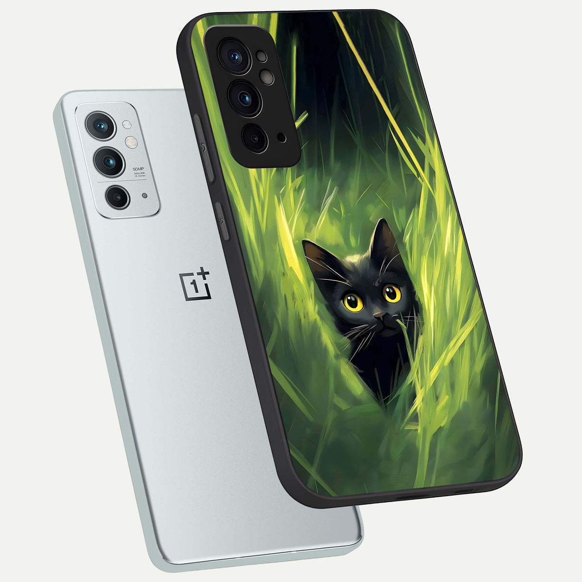  Hidden Cat Whisper phone case For OnePlus 9RT showing premium glass back cover with detailed artwork