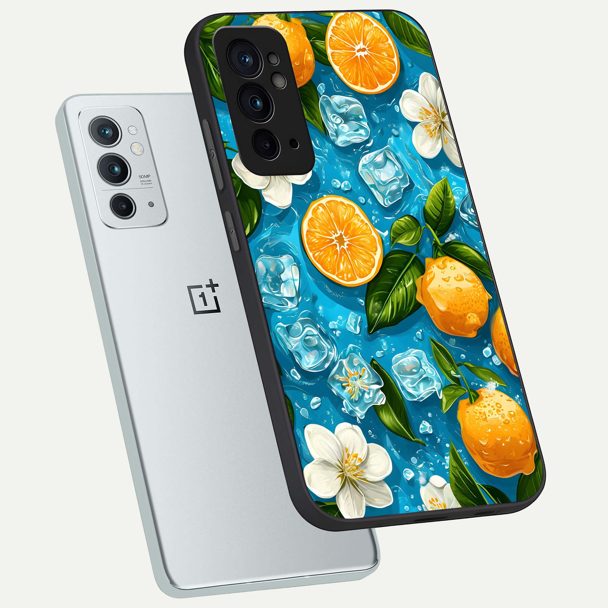  Ice Cube With Orange phone case For OnePlus 9RT showing premium glass back cover with detailed artwork