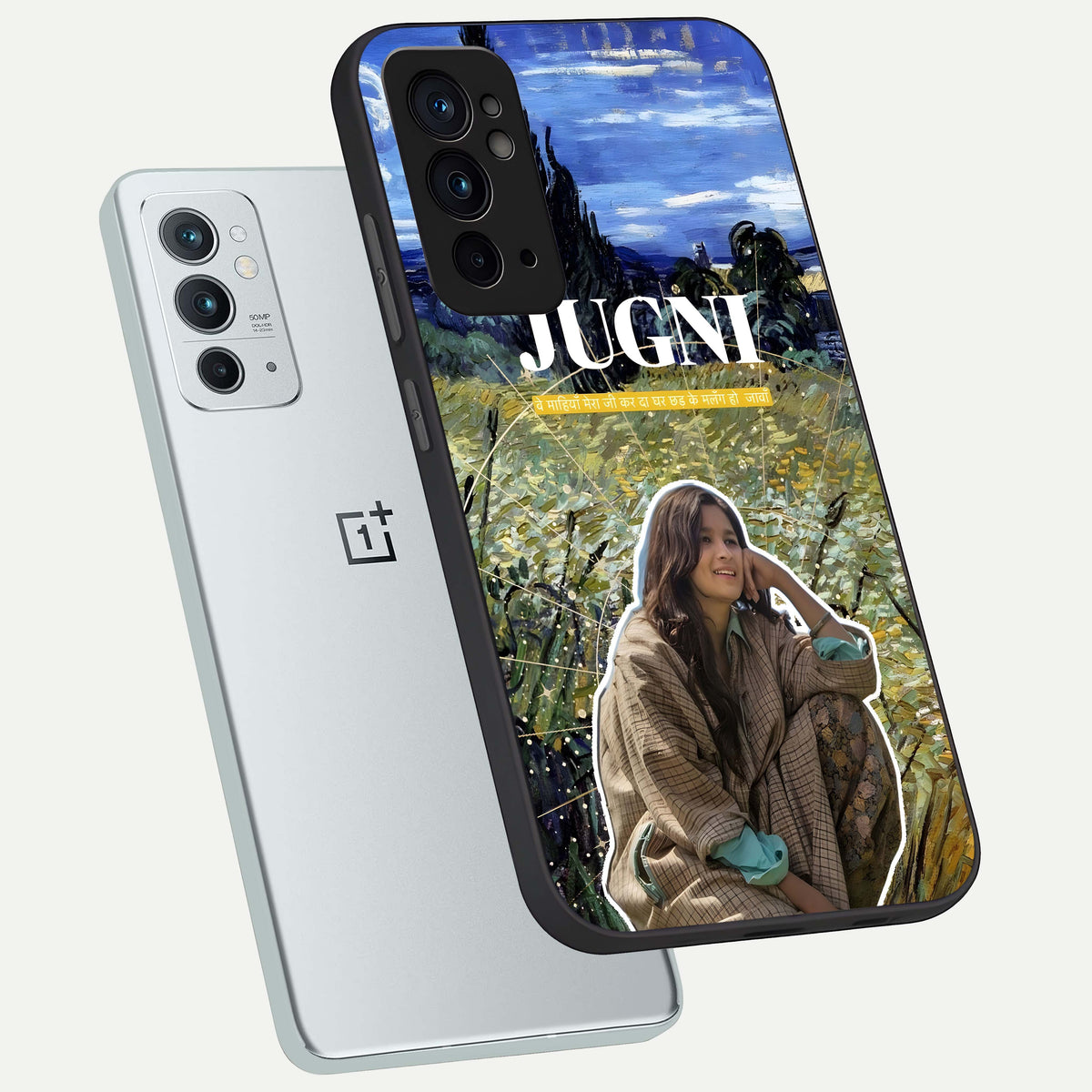  Jugni Soul Vibes phone case For OnePlus 9RT showing premium glass back cover with detailed artwork