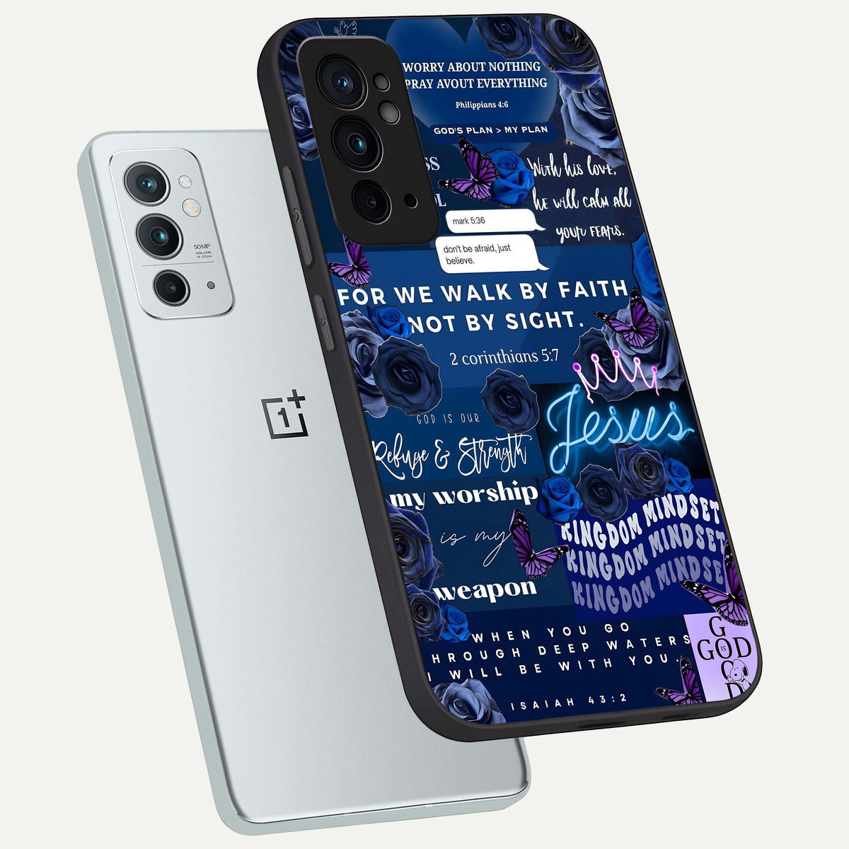  Kingdom Faith Glow phone case For OnePlus 9RT showing premium glass back cover with detailed artwork