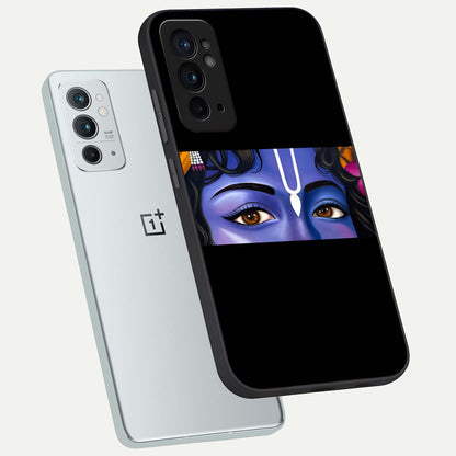  Krishna Eye phone case For OnePlus 9RT showing premium glass back cover with detailed artwork
