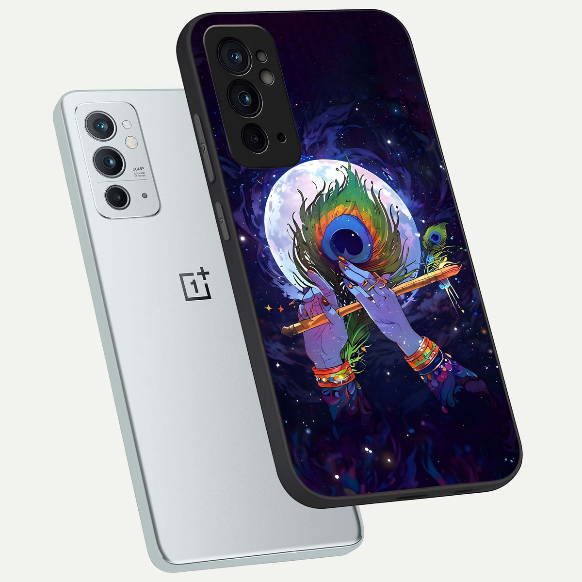  Krishna Hands Art phone case For OnePlus 9RT showing premium glass back cover with detailed artwork