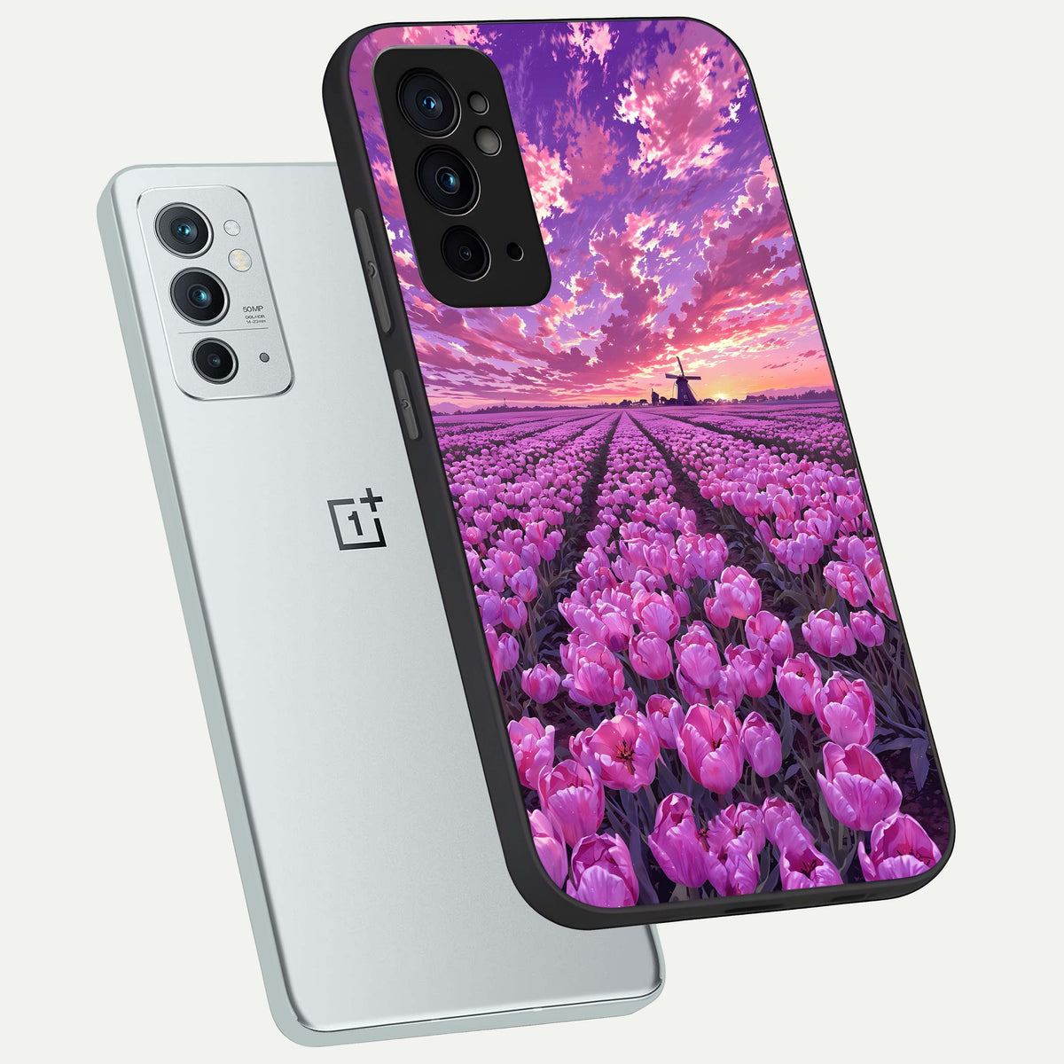  Lavender Dream Skies phone case For OnePlus 9RT showing premium glass back cover with detailed artwork