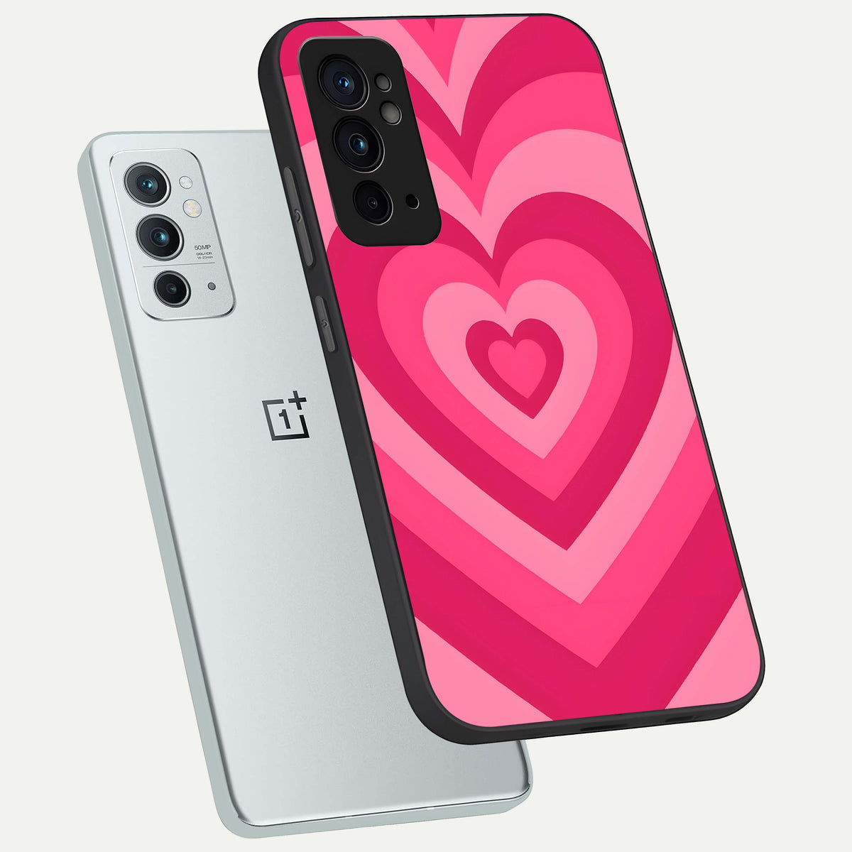  Layered Love Hearts phone case For OnePlus 9RT showing premium glass back cover with detailed artwork