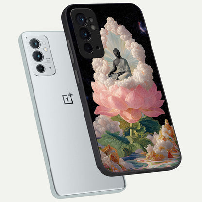  Lotus Divine Peace phone case For OnePlus 9RT showing premium glass back cover with detailed artwork