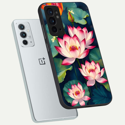  Lotus Dream Serenity phone case For OnePlus 9RT showing premium glass back cover with detailed artwork