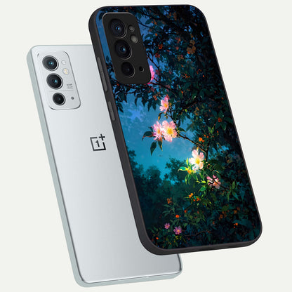  Midnight Bloom Glow phone case For OnePlus 9RT showing premium glass back cover with detailed artwork